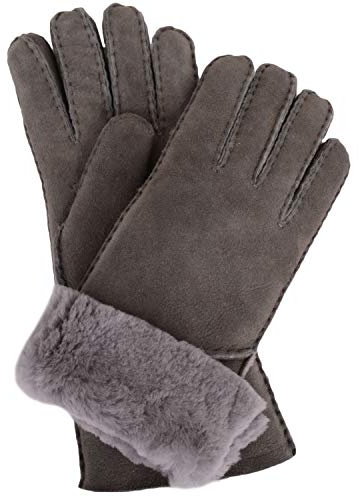 SNUGRUGS Women's Vicky, Sheepskin Glove With Fold Back Cuff Scarf, Grey (Grey Grey), Small 6.5 UK