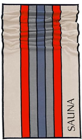 Lashuma Saunatuch groß Beige - Rot - Grau, Stockholm XXL Saunahandtuch - Strandtuch - Badetuch 85x200 cm