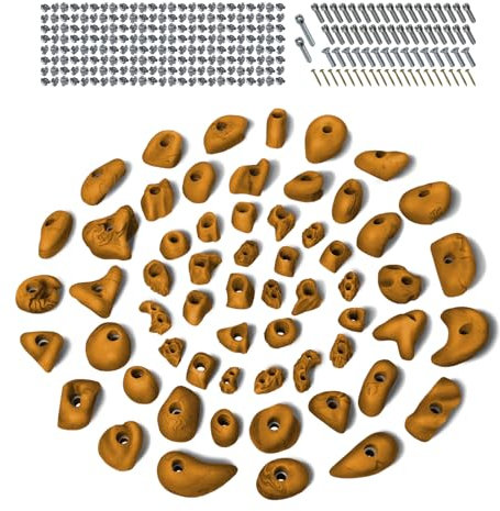 ALPIDEX 60 Klettergriffe | Inklusive Schrauben, Einschlagmuttern | Kletterfläche 4 – 8 m² | Griffgrößen L, M, S, XS | Komplettset | Klettern - Farbe:Yellow-Black