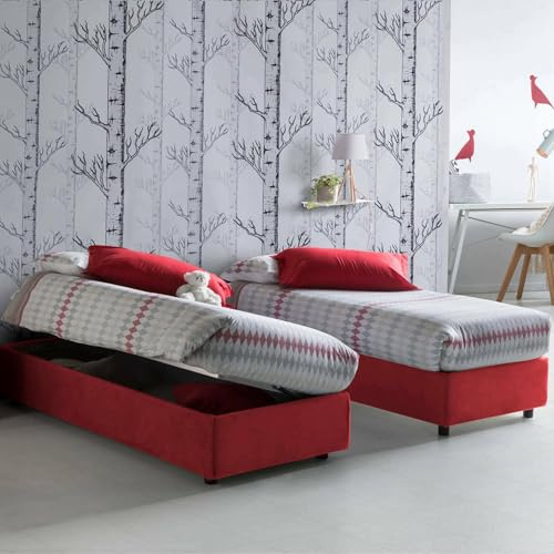 Talamo Italia - Einzelbett Diana, Bettkasten mit Stoffbezug, 100 % Made in Italy, seitliche Öffnung, inklusive Matratze 80 x 190 cm, Rot
