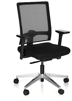 Bürostuhl mit Armlehnen, Arbeitsstuhl mit Netzrücken, ergonomischer Schreibtischstuhl, schwarz, Drehstuhl mit Rollen, office / desk / gaming chair, 110 kg belastbar, fürs Arbeitszimmer, Homeoffice