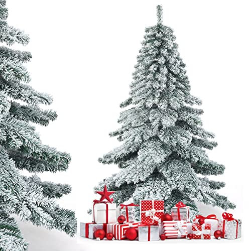 COSTWAY Sapin de Noël Enneigé Artificiel 180cm, Sapin Alaska, 657 Branches, Nouveau Matériau PVC, avec Support Métallique, pour Décoration de Fêtes (180cm)