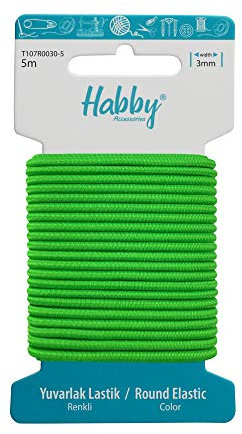Habby Accessories 5m Gummiband | Elastic Bands | Gummilitze | Gummizug | Gummikordel | Rund | 3mm | Neon Grün