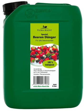 Konfitee Beeren Dünger Flora Boost 5000ml I Für bis zu 1000L Gießwasser I Obst Dünger für alle Beeren Sorten geeignet I Flüssiger Blatt- & Wurzeldünger I 100% natürlicher Pflanzendünger