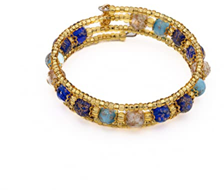 Sospiri Venezia Bracelet Femme composé de 7 Perles en Verre Diamètre 8 mm Bracelet en Verre de Murano Original Bijou Idée Cadeau Made In Italy Certifié (Cèleste)