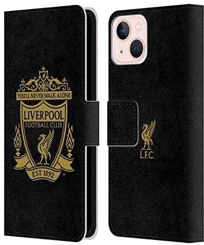 Head Case Designs Offizielle Liverpool Football Club Schwarz 3 Crest 1 Leder Brieftaschen Handyhülle Hülle Huelle kompatibel mit Apple iPhone 13