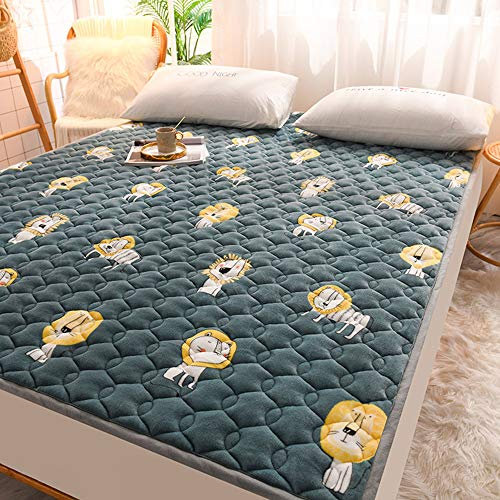 ZWDYY Cotton Plüsch Matratzenauflage Protector Cover, Geräuschlose Gesteppte Fitting Bettunterlage, Maschinenwaschbare Bettunterlage, Breite Gummibänder Easy Fit,Lion,100 * 200cm