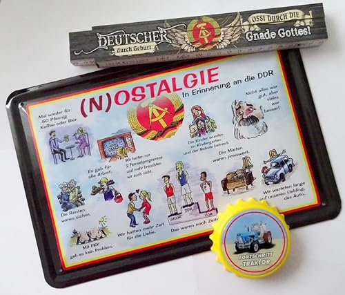 Geschenk Set DDR 3tlg. Ostalgie Nostalgie Simson Honecker Blechschild Zollstock Flaschenöffner