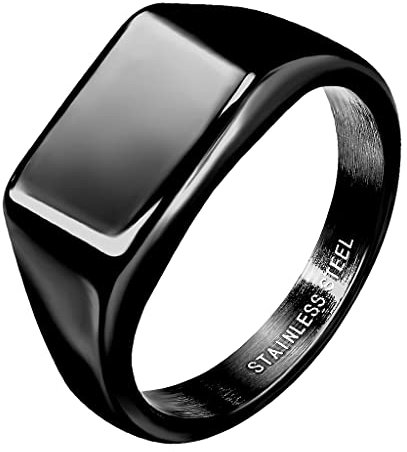 Mianova Siegelring Edelstahl rechteckig Herrenring Damenring Partnerring Trauring Verlobungsring Band Ring Damen Herren Breit modern Schwarz Größe 65 (20.7)