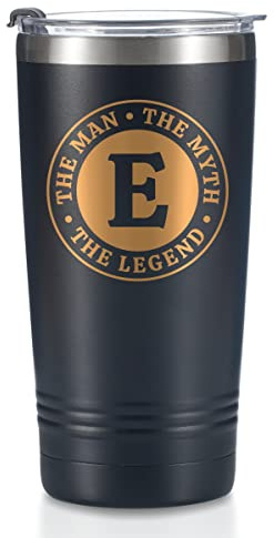 Onebttl The Man The Myth The Legend Mug with Initials, Monogrammed Stainless Steel Travel Tumbler for Men, Funny Personalised Coffee Cup, Custom Birthday Christmas Gifts for Him, 590 ml, E