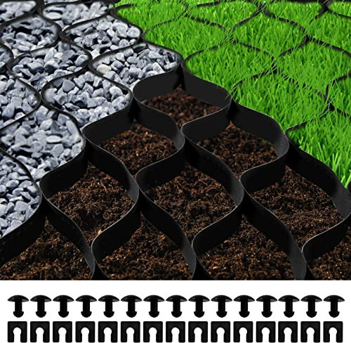 VEVOR Stabilisateur de Gravier 8,2 m x 1,2 m x 5,1 cm Grille de Stabilisation Sol Perméable Couverture 10 m2 pour Patio, Allée, Base d'Abri de Jardin, Allée de Véhicule Léger, Parking, Pelouse, Gazon