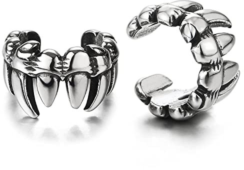 Vintage Stoßzahn Zahn Ohr Clip-on Creolen für Herren Damen, Edelstahl Ohr Manschette Ohrringe, Fake Piercing