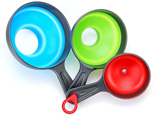 Dokpod Juego de embudo de cocina plegable para verter mermeladas de energía líquido en frascos y botellas, embudos de conservas multifuncionales de ratón ancho