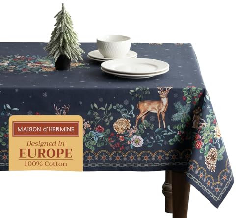 Maison d' Hermine Christmas Joy 100% Baumwolle Tischdecke für Küche | Abendessen | Tischplatte | Dekoration Parteien | Hochzeiten | Thanksgiving/Weihnachten (140cm x 180cm)