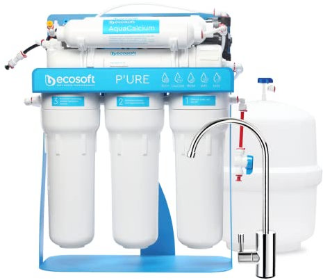 Ecosoft P'URE AquaCalcium - Filtro con Bomba Montado Sobre Estructura Metálica, Ósmosis Inversa Para el Hogar, Elimina el 99.8 % de los Contaminantes del Agua, Mineraliza el Agua Potable con Calcio