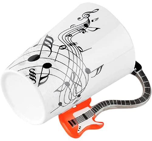 SuperglockT 400ml Kaffeetasse Musik Becher Geschenkideen Kaffeebecher Lustige Tasse Keramiktasse Milchbecher Kakaobecher (Rot-Gitarre)