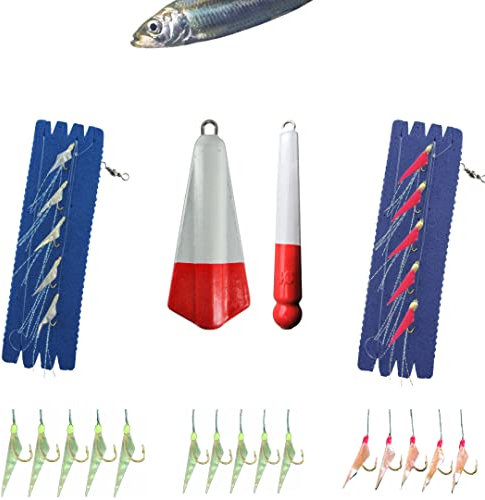 Angelset Hering Gr.M 7 Teile Top Combo komplett 5X Vorfach 2X Zinkblei Salzwasser Nordsee Ostsee Makrele Urlaub Profi