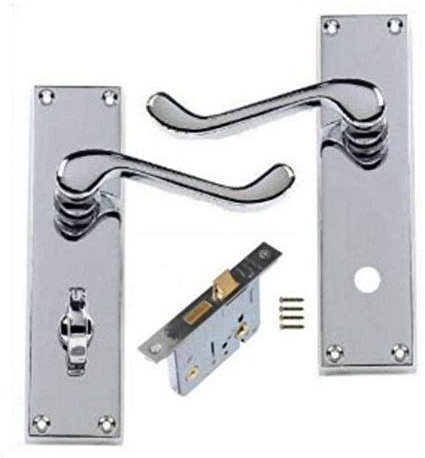 Golden Grace Victorian Scroll Bathroom WC Toilet Door Handles Complete with (GG) Bathroom Mortise Lock in Polished Chrome Finish, Classic Interior Doors Hardware