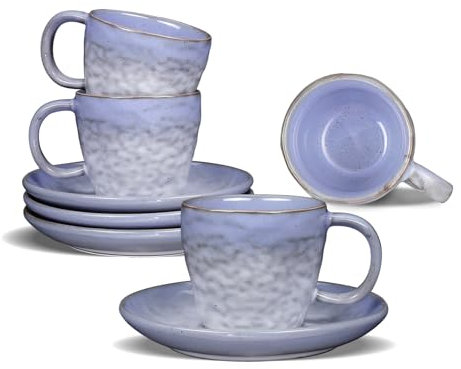 BOILMERIT 3oz Italian Espresso Cups set of 4, Vintage Ceramic Double Espresso Coffee Cups with Saucers, Small Demitasse Espresso Cups, Gradient Espresso Shot Cup Mug Set for Espresso Machine