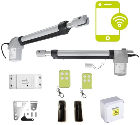 Motor Puerta Batiente 2 hojas - Motores para Puertas Abatibles - Brazo Automatismo para Garaje - Puertas de Garaje MOTIC Domo 4G- Kit (SIN electrocerradura, Kit Estandar + Fotocelulas + WIFI)