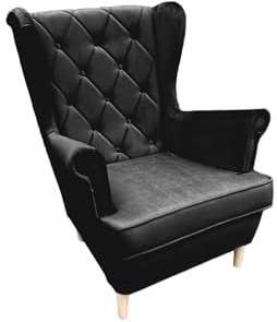 Ares Meble XXL Ohrensessel - Gemütlicher Tiefer Sessel für Wohnzimmer - Großer Retro Fernsehsessel - Relaxsessel aus Samt - Bequemer Chesterfield Sessel in Schwarz