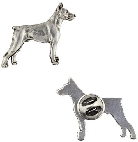 Art-Dog Unikate Silber Hund Anstecknadel - Versilbert Handmade - Broschen Frauen - Lustige Pins - Silber Brosche Schmuck - Dobermann – 2,9x3,1x5cm