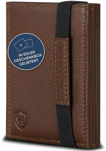 VON HEESEN Slim Wallet mit XL Münzfach & RFID-Schutz - Mini Geldbörse Herren & Damen - Kartenetui Kreditkartenetui - Portmonee Geldbeutel Portemonnaie klein Braun
