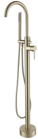 robinet baignoire ilot or brosse,Robinet De Baignoire Avec Douchette, Pivotant À 360° Bec, 2 Modes De Poignée, Autoportante Mitigeur Robinet Baignoire Ilot Pour Salle De Bain (or brosse-A)