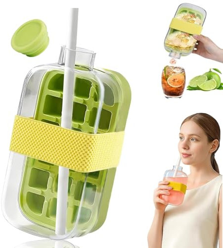 Ice Cube Bottle, 800ML Water Bottle Ice Cube Tray with Lid, Crush Cup Ice Cube Box, One-Touch Ice Release & No Touching, Crush Cup Ice Cube Box for Home Coffee Juice