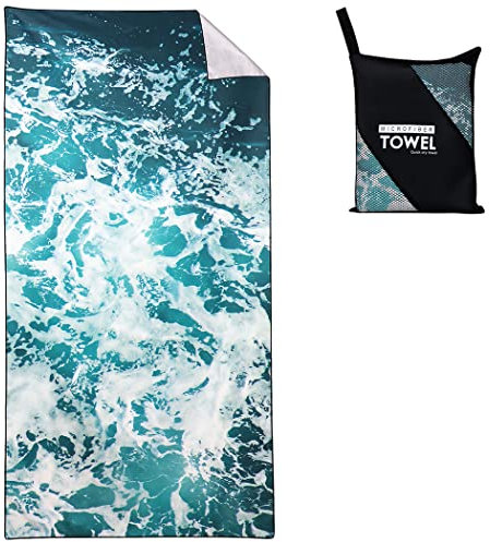 Violetpos Wellen Strandtuch 90x180 cm Schnell Trocknende Badetuch Sandfrei Handtuch Blaues Meer Strandhandtuch Strandtücher Groß Badehandtuch