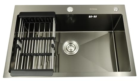 Fregadero de cocina de acero inoxidable 304, 68 x 45 cm, con colador, agujero para grifo y escurridor para armario bajo de 45 cm, 1 lavabo