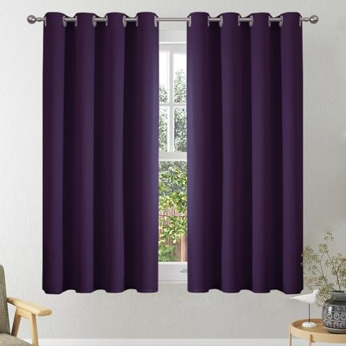 VEHEDE Solid Blackout Curtains 2 Panels for Living Room/Bedroom (Purple, W46 x L54)