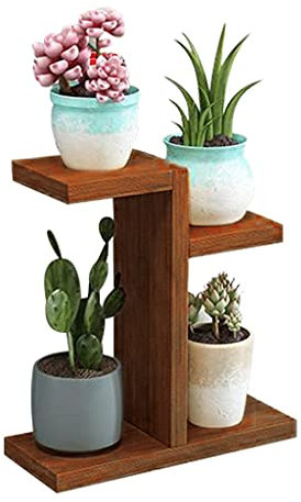 Generisch blumenstandBlumenständer, Pflanzenregale aus Holz, Balkon, mehrschichtige Bodenhalterung, Display für Zimmerbonsai (Farbe: Holzfarbe, Größe: 25 x 26 x 9,5 cm) (Rosso 25 x 26 x)
