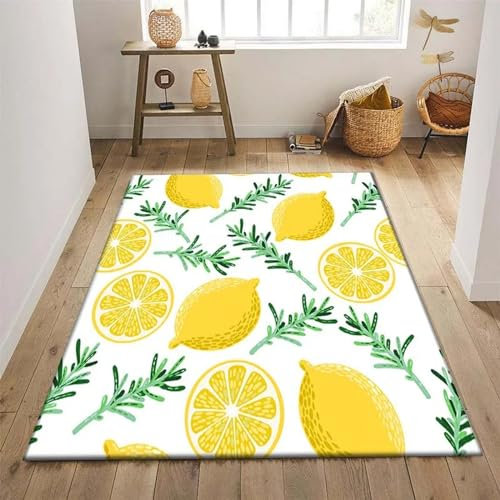 Teppiche Wohnzimmer Modern Teppiche Wohnzimmer Kurzflor Teppich Modern Design Rechteck Für Wohnzimmer Esszimmer Kinderzimmer Schlafzimmer Cartoon-Frucht Gelbe Zitrone 60 X 90 cm -2G1Q9B5D5E7