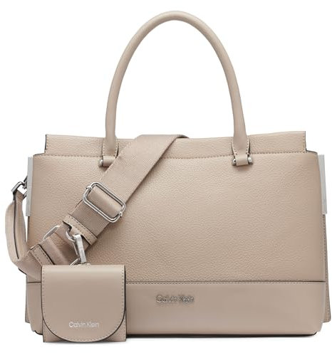Calvin Klein Damen Triple Compartment Satchel Bianca Umhängetasche mit 3 Fächern, Silber Nerz