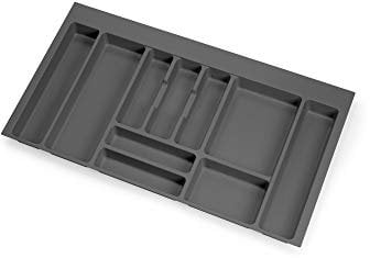 Emuca - Organisateur de Couverts, organiseur de tiroir de cuisine, range-couverts, 10 compartiments, module 90cm, plastique, gris anthracite