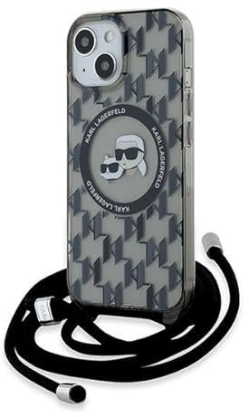 CG MOBILE Karl Lagerfeld KLHMP15SHCKCKLCK Hülle für iPhone 15/14 / 13 6.1 Schwarz hardcase IML Crossbody Monogram Karl & Choupette Head