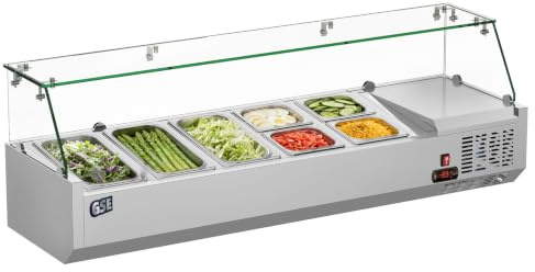 GSE Kühlvitrine Gastronomie,140cm Aufsatzkühlvitrine, 50L Kühlaufsatzvitrine, GN 1/6 Kühlaufsatz Gastrokühltisch Belegstation mit Glasscheibe Saladette Vorbereitungstisch Gastro für Döner Salat Buffet