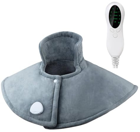 Uplayteck Coussin Chauffant Cervicales, Epaule et Nuque, 10 Niveaux de Chaleur, 3 Minuteries Arrêt Automatique, Lavable en Machine, Cadeaux pour Femmes Hommes Maman Papa, 45x50cm, Gris