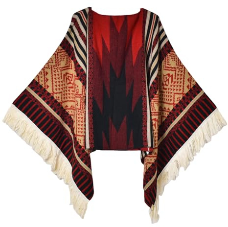 Iris Sprite Damen Pullover Poncho Ethno Stil Poncho für Frauen Quasten Strickschals und Wraps Capes