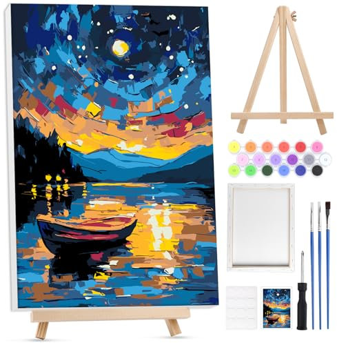 Lxmsja Peinture Numero Enfant Adulte avec Cadre, avec Chevalet en Bois, Paysage Peinture par Numero Adulte, Numéro d'art avec Pinceaux, Loisirs Créatifs Activité Manuelle Adultes, 20x30cm