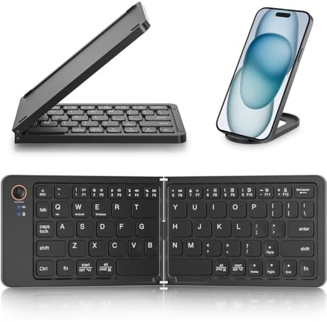 Comphic Mini Clavier sans Bluetooth Pliable (Synchronisation Jusqu'à 3 Appareils), Clavier Pliable Portable pour Android, et Facile à Utiliser, Noir