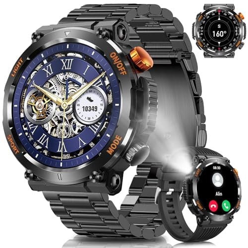 Qsdboc Smartwatch Militare Uomo con Chiamate, 1,46 Orologio Smartwatch Uomo con Torcia LED,100+ Modalità, Batteria Lunga, Bussola per Android iOS