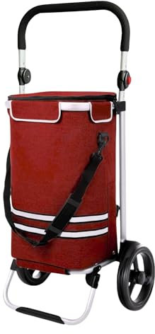 DIVID® Einkaufstrolley mit integrierter Sackkarre, 56LFassungsvermögen bis zu 50Kg belastbar,Klappbar,Umhängetasche und Kühlfach, Faltbarer Einkaufswagen (Rot)