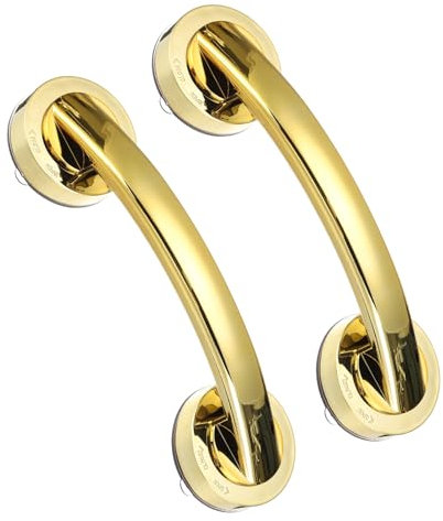 sourcing map 2pcs Grab Bars for Bathtubs and Showers, 7.6 Mirror Glass Door and Window Handles Powerful Shower Suction Cup Anti-Slip Safety Bars for Senior Shower Chairs Gold