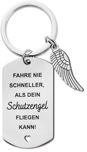 GEBETTER Schlüsselanhänger Auto Schutzengel Führerschein Bestanden Geschenk Fahr Vorsichtig Anhänger mit Gravur Drive Safe Motorrad Engel Glücksbringer für Autofahrer Männer Frauen Freunde (Silberig)
