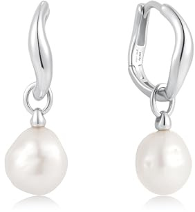 ANIA HAIE Damen Creolen CHIC CREATOR Freshwater Pearl Drop Hoops aus 925 Sterling Silber, verziert mit 2 Süßwasserperlen, Größe: 12 x 1,5~3 mm, inkl. Geschenkverpackung