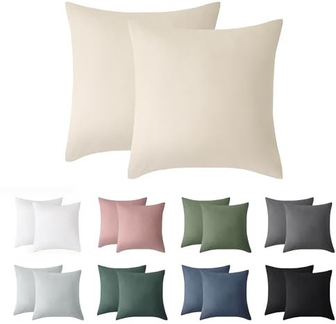 Jellymoni Kissenbezug 40x40 Baumwolle 2er Set Kissenbezüge Beige Oeko-Tex aus 100% Gewaschene Baumwolle Kopfkissenbezug mit Verstecktem Reißverschluss Weich 2 Stück Kissenhülle für Kissen 40x40cm