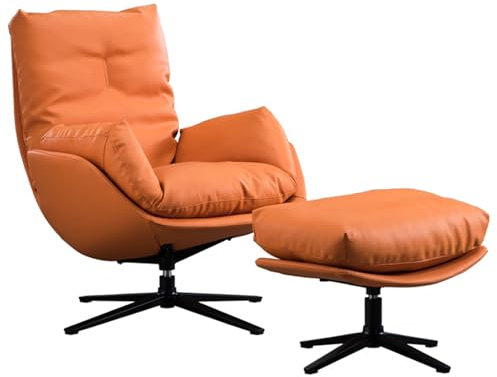 Drehsessel Wohnzimmer Leder Daunensofastuhl 360°-Drehung Zur Demontage Minimalistische Kreativität Fernsehsessel mit Fußschemel für Wohnzimmer, Schlafzimmer(Orange)