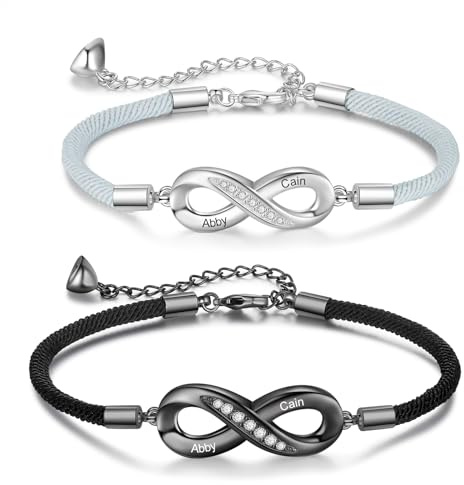 RolaOnly Bracelets couple personnalisés avec gravure Noms Bracelet couple Amoureux pour 2 bracelets de partenaire assortis à l'infini Cadeaux pour petit ami petite amie Saint Valentin